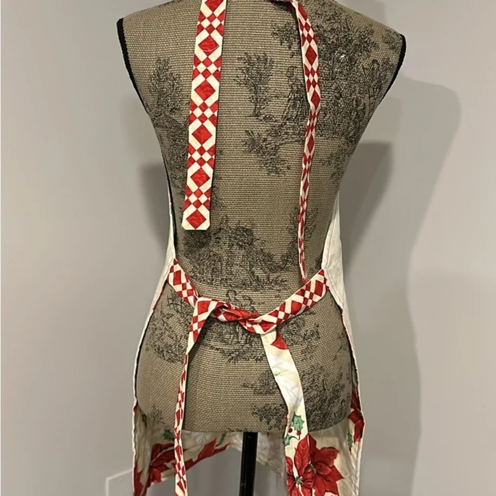 Handcrafted double sided Apron with Apples and Poinsettias with pockets